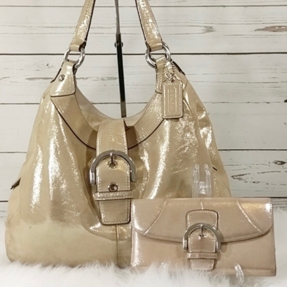 Coach metallic gold bag with matching wallet